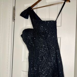 Terani Couture Black Silk Sequin Mini Dress Size 8